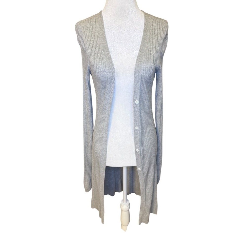 Meadow Rue Anthropologie Grey Ribbed Longline Duster Cardigan Sweater XS